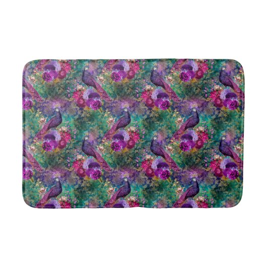 Paarse Pink Peacock Floral Badmat (Voorkant)