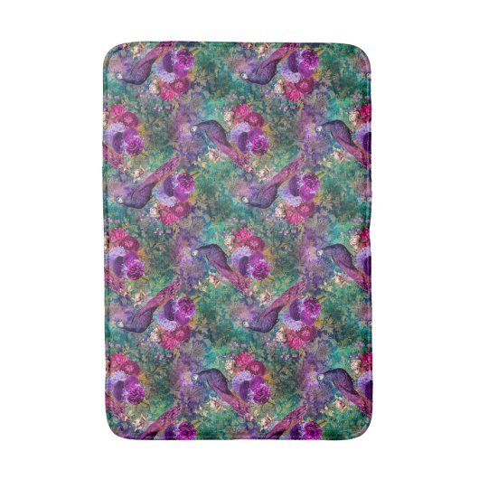 Paarse Pink Peacock Floral Badmat (Voorkant Verticaal)