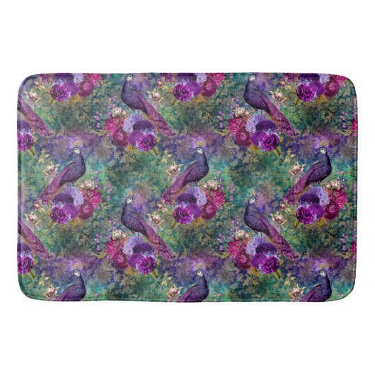 Paarse Pink Peacock Floral Badmat (Voorkant)