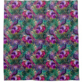 Paarse Pink Peacock Floral Douchegordijn (Voorkant)