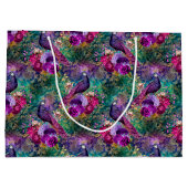 Paarse Pink Peacock Floral Groot Cadeauzakje (Achterkant)