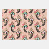 Paarse Pink Peacock Floral Inpakpapier Vel (Voorkant 2)