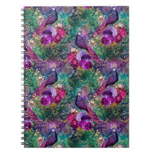 Paarse Pink Peacock Floral Notitieboek