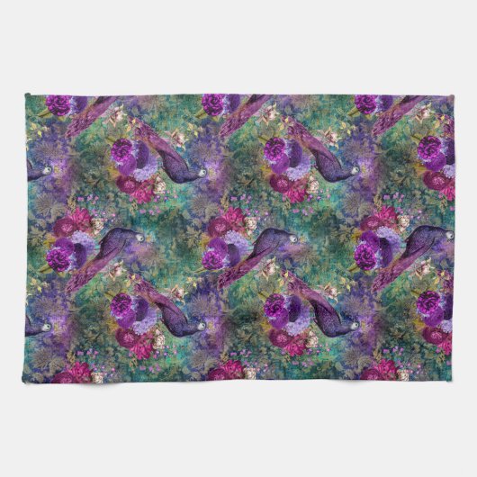 Paarse Pink Peacock Floral Theedoek (Horizontaal)