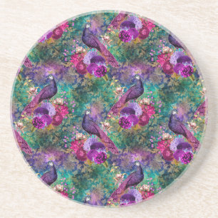 Paarse Pink Peacock Floral Zandsteen Onderzetter