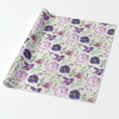 Paarse Pink Violet Orchid Peony Garden Wrappo Pa Cadeaupapier (Uitgerold)