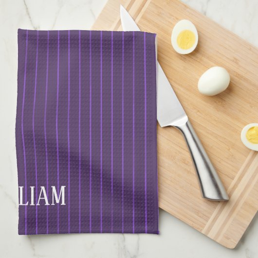 Paarse pinstripes theedoek (Quarter Fold)