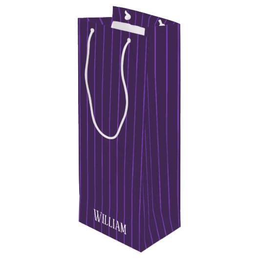 Paarse pinstripes wijn cadeautas (Achterkant Gekanteld)