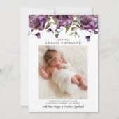 Paarse Pioen Baby Foto Geboorte Aankondiging (Voorkant)