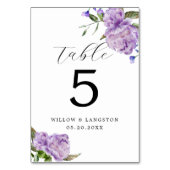 Paarse pioen bloem bruiloft tafel nummer kaart (Voorkant)