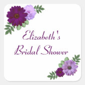 Paarse Pioen Bloemachtige Bruiloftsdouche Vierkante Sticker (Voorkant)