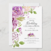 Paarse Pioen Bloemen 16e Verjaardag Uitnodiging (Voorkant)