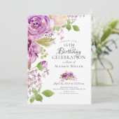 Paarse Pioen Bloemen 16e Verjaardag Uitnodiging (Staand voorkant)