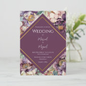 Paarse Pioen Bloemen Foto Moderne Trouw Kaart (Staand voorkant)