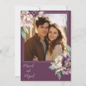 Paarse Pioen Bloemen Foto Moderne Trouw Kaart (Achterkant)