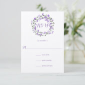 Paarse pioen bloemenkrans bruiloft RSVP (Staand voorkant)