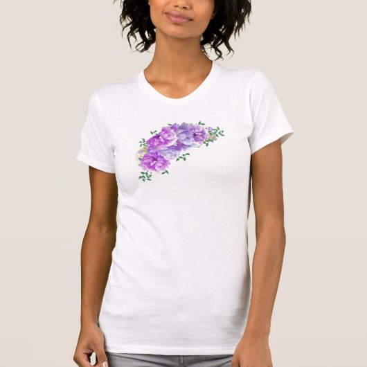 Paarse Pioen Bloemenswags T-Shirt (Voorkant)