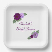 Paarse Pioen Bloemige Bruidsdouche Papieren Bordje (Voorkant)