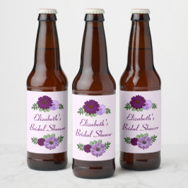 Paarse Pioen Bloemige Bruiloftsdouche Bier Etiket