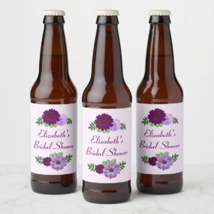 Paarse Pioen Bloemige Bruiloftsdouche Bier Etiket