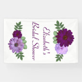 Paarse Pioen Bloemige Bruiloftsdouche Spandoek (Horizontaal)
