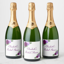 Paarse Pioen Bloemige Bruiloftsdouche Sparkling Wijnetiket