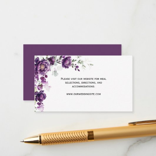 Paarse Pioen Bloemige Envelopkaarten Informatiekaartje (Voorkant / Achterkant in situ)