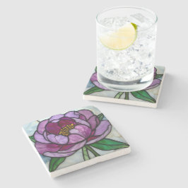Paarse Pioen Gebrandschilderd Glas Stenen Onderzetter