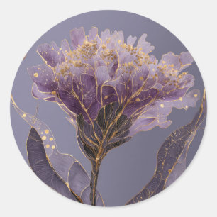 Paarse Pioen Geïnspireerde Bloemige Gouden Accente Ronde Sticker
