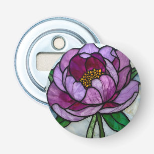 Paarse Pioen Glas-in-Lood Button Flesopener