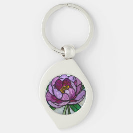 Paarse Pioen Glas-in-Lood Sleutelhanger