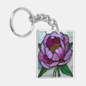 Paarse Pioen Glas-in-lood Sleutelhanger (Voorkant Links)