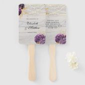 Paarse Pioen Houten Sliert Lichtjes Bruiloft Handwaaier (Voorkant en achterkant)