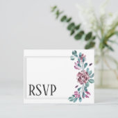 Paarse pioen huwelijks RSVP kaart (Staand voorkant)