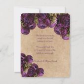 Paarse pioen, rustiek papier, bruiloft dank u bedankkaart (Achterkant)