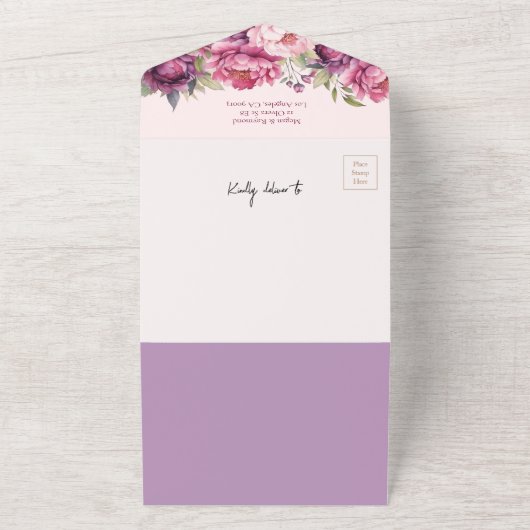 Paarse Pioen Vrijgezellenfeest Recept Alles in Een All In One Uitnodiging (Buitenkant)