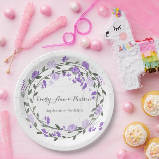 Paarse pioen Waterverf foto bruiloft Papieren Bordje (Feest)