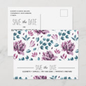 Paarse pioen waterverf Save the Date-ansichtkaart Aankondigingskaart (Voorkant / Achterkant)