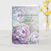 Paarse Pioen Wensen Voor Mijn Niece Kaart (Gele Bloem)