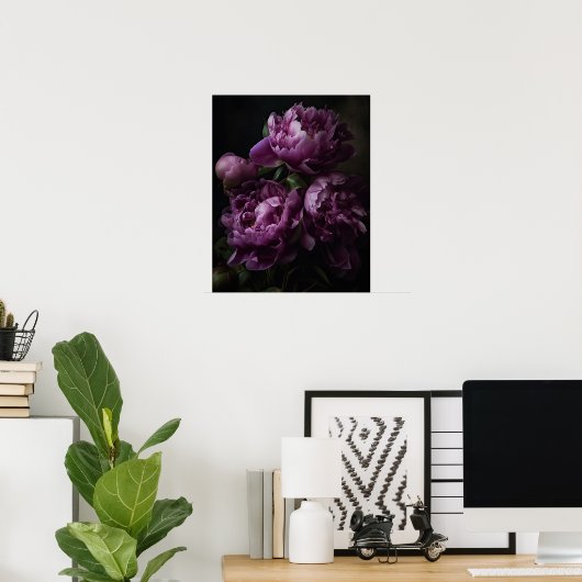 Paarse pioenbloemen Art Print Poster (Thuiskantoor)