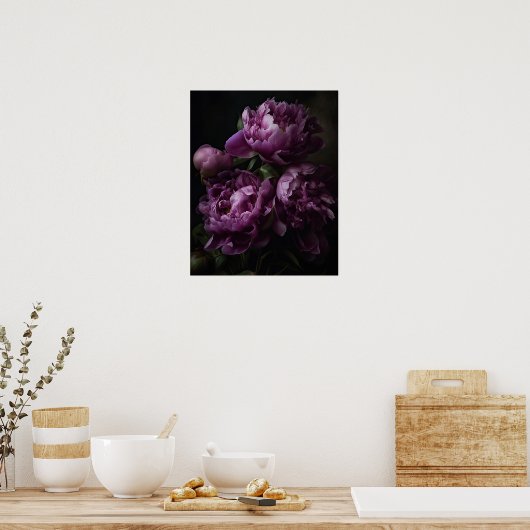 Paarse pioenbloemen Art Print Poster (Keuken)