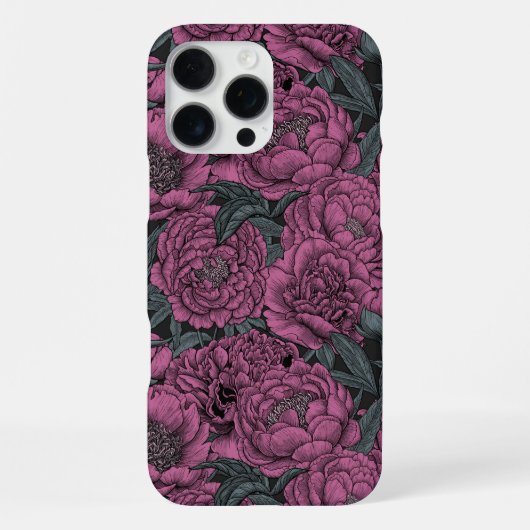 Paarse pioenbloemen iPhone hoesje (Achterkant)