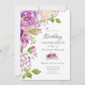 Paarse pioenen Bloemen Verjaardag Uitnodiging (Voorkant)