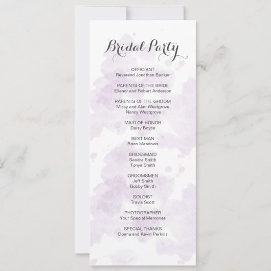 Paarse pioenen bloemenbruiloft programma (Achterkant)