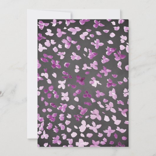 Paarse pioenen bloemenkrans bevestiging kaart (Achterkant)