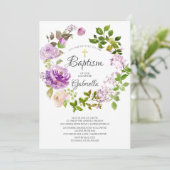 Paarse pioenen Floral krans doop uitnodiging (Staand voorkant)