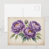 Paarse pioenen op perkament briefkaart (Voorkant / Achterkant)