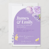 Paarse pioenen Romance bruiloft uitnodiging (Voorkant)