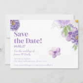 Paarse pioenen Romance Save the Date Kaart (Voorkant)