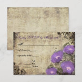 Paarse pioenen vintage huwelijksuitnodiging RSVP (Voorkant / Achterkant)
